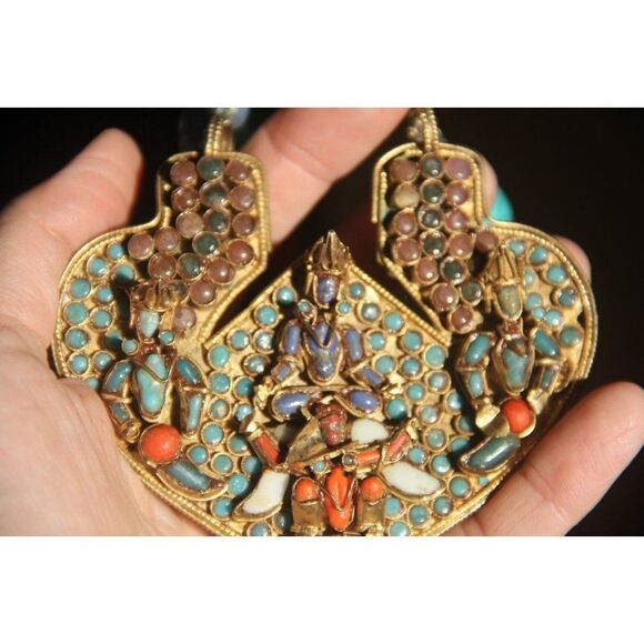 boho vintage antique india necklace heart large tribal ethnic statement pendant - Picture 6 of 8